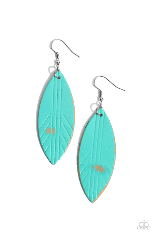 Leather Lounge - Blue Fishhook Earrings - Paparazzi Accessories