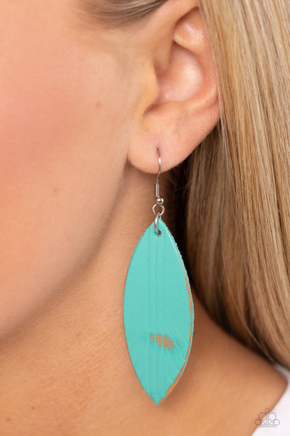 Leather Lounge - Blue Fishhook Earrings - Paparazzi Accessories