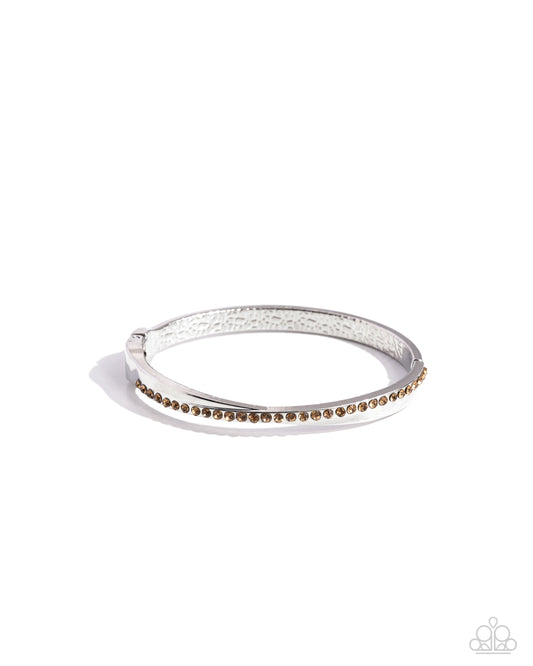 Palace Penthouse - Brown Rhinestone Silver Hinge Bracelet - Paparazzi Accessories