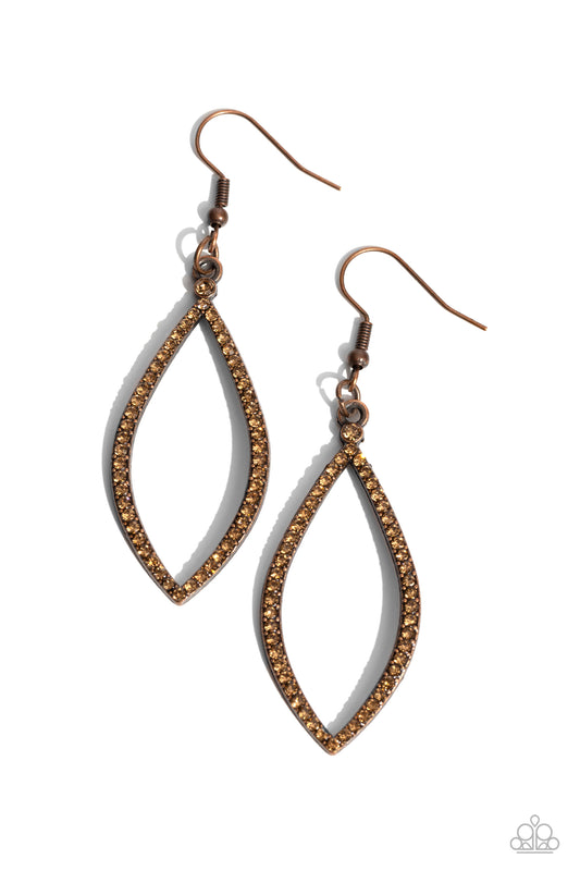 Twinkly Treat - Copper & Topaz Rhinestone Fishhook Earrings - Paparazzi Accessories