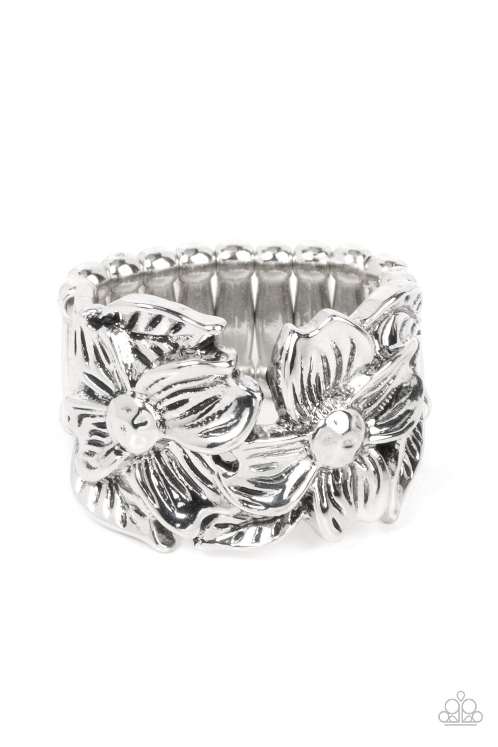 Island Eden - Silver Leaf Floral Ring - Paparazzi Accessories