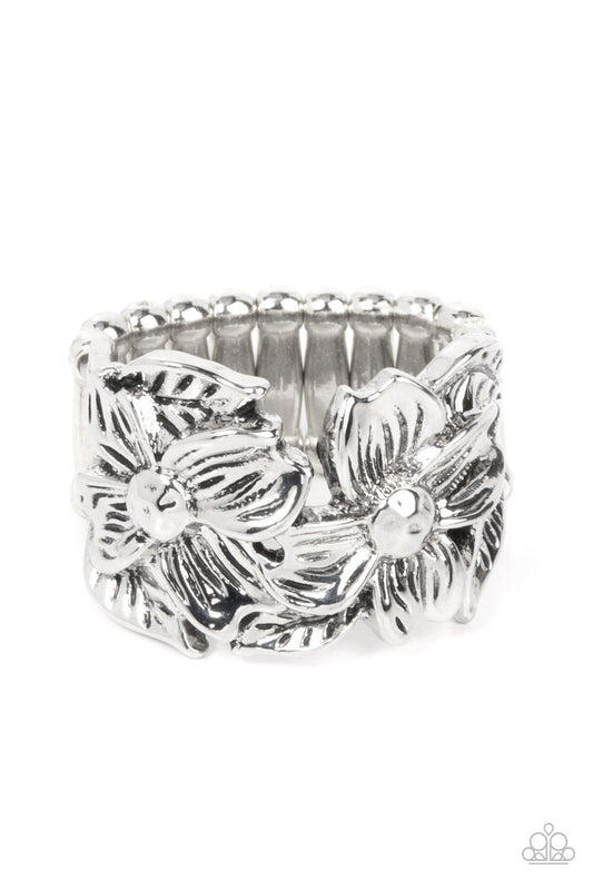 Island Eden - Silver Leaf Floral Ring - Paparazzi Accessories