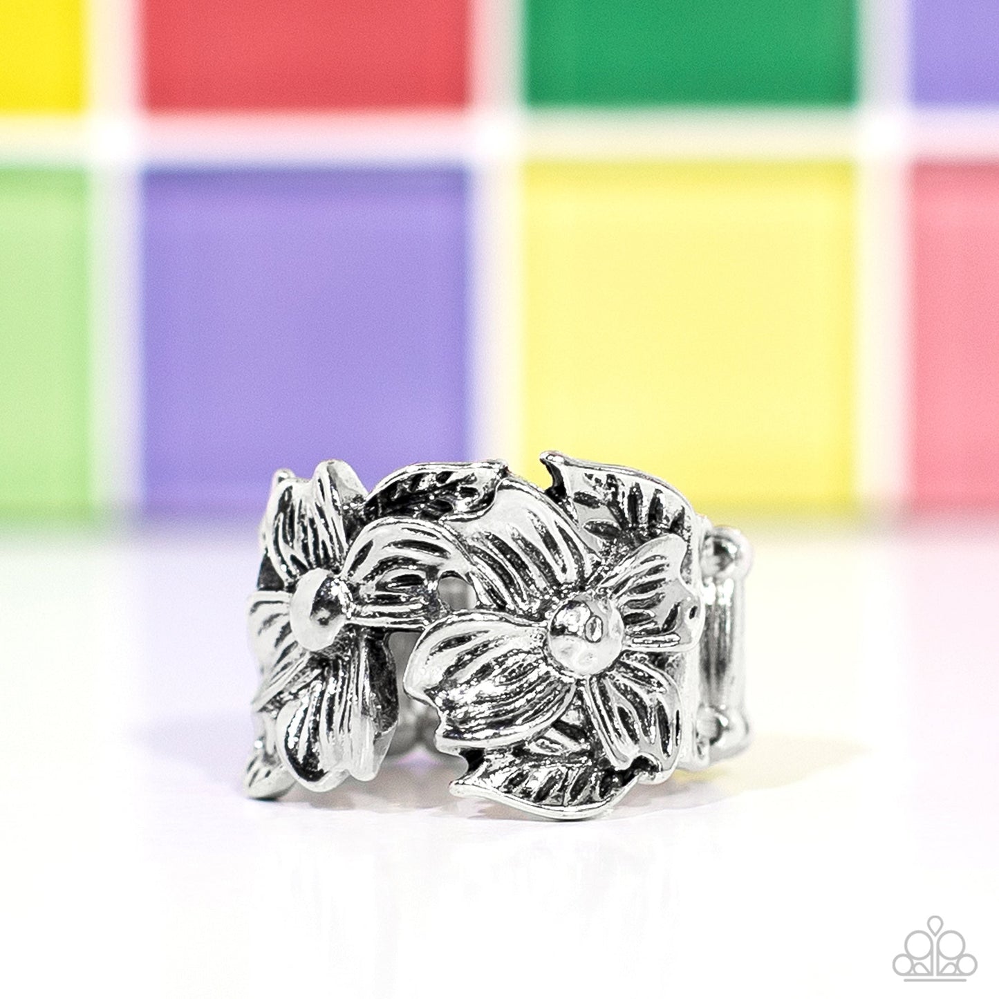 Island Eden - Silver Leaf Floral Ring - Paparazzi Accessories