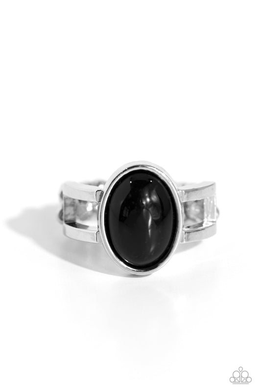 Opal Pools - Black Bead Silver Ring - Paparazzi Accessories