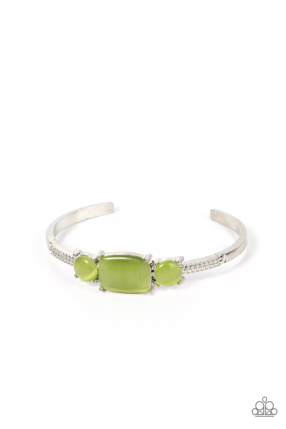 Tranquil Treasure - Green Cat's Eye Stone Silver Cuff Bracelet - Paparazzi Accessories