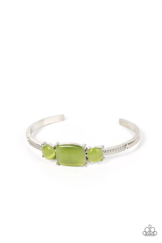 Tranquil Treasure - Green Cat's Eye Stone Silver Cuff Bracelet - Paparazzi Accessories
