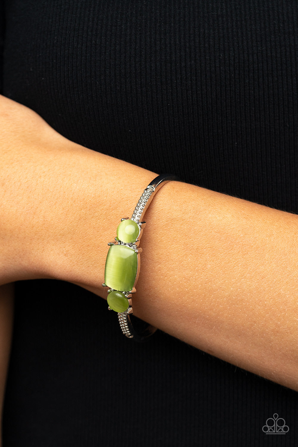 Tranquil Treasure - Green Cat's Eye Stone Silver Cuff Bracelet - Paparazzi Accessories