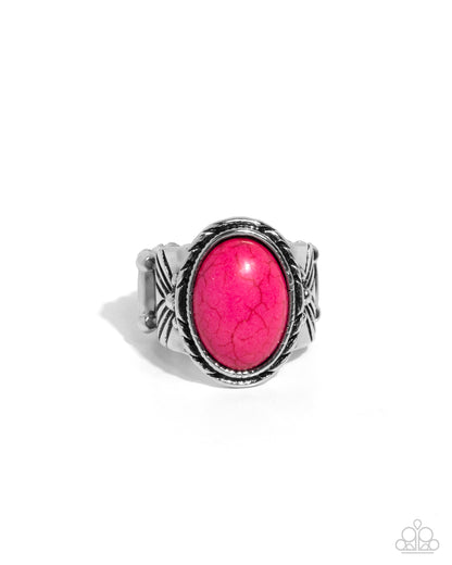 Earthen-WEAR - Pink Crackle Stone Oval Silver Ring - Paparazzi Accessories