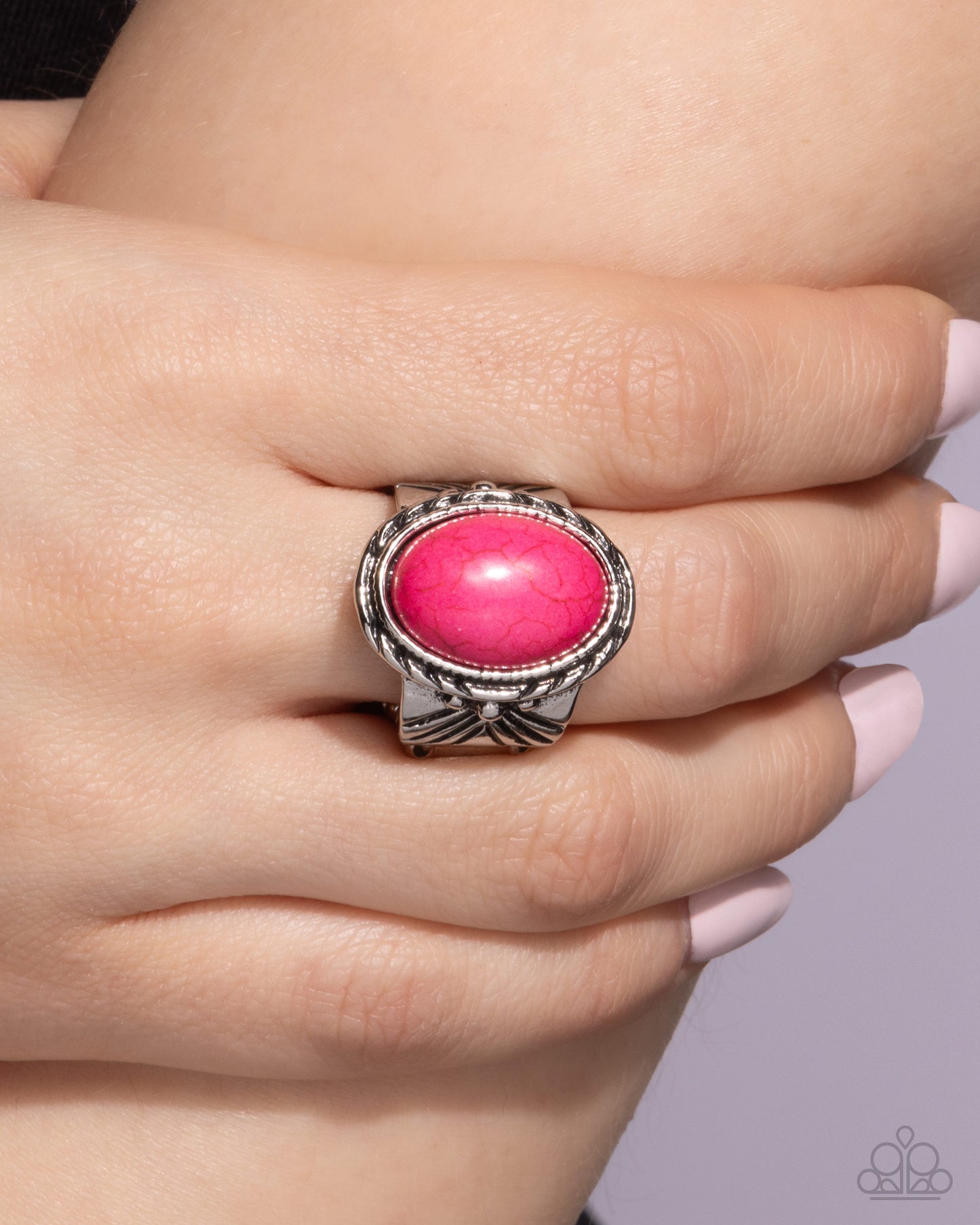 Earthen-WEAR - Pink Crackle Stone Oval Silver Ring - Paparazzi Accessories