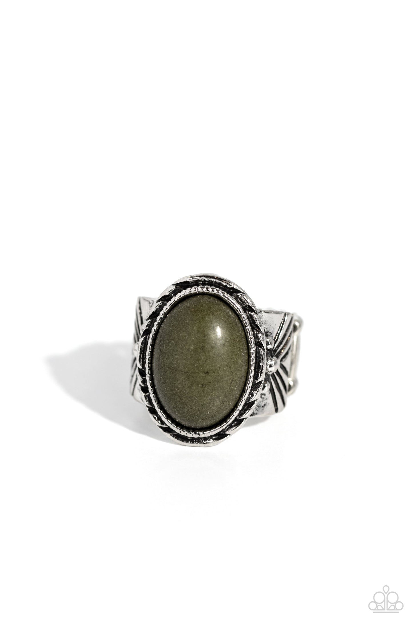 Earthen-WEAR Green Crackle Stone Oval Silver Ring - Paparazzi Accessories