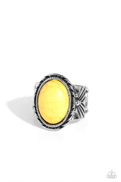 Earthen-WEAR - Yellow Oval Stone Silver Ring - Paparazzi Accessories