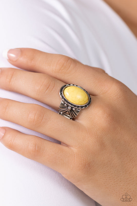 Earthen-WEAR - Yellow Oval Stone Silver Ring - Paparazzi Accessories