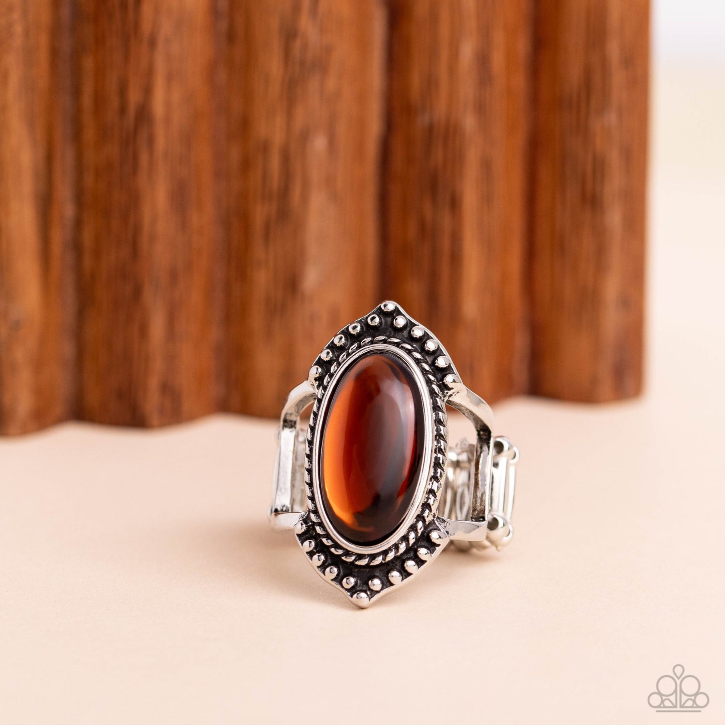 Coquettishly Casablanca - Brown Glassy Bead Ring - Paparazzi Accessories