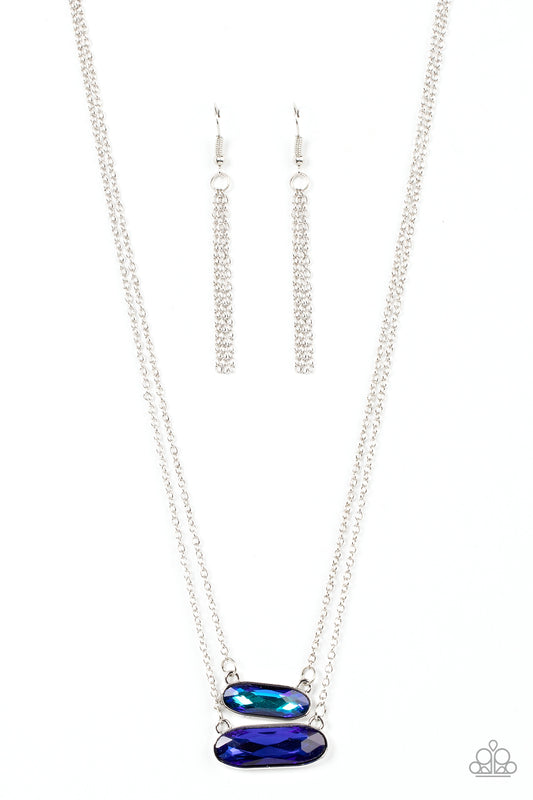 Double Bubble Burst - Blue UV Gem Necklace - Paparazzi Accessories