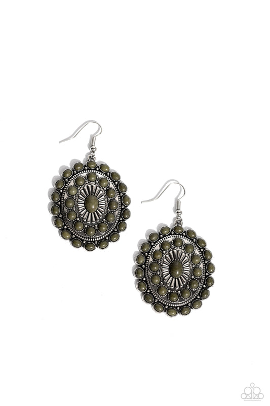 Bohemian Badlands - Green Stone Fishhook Earrings - Paparazzi Accessories