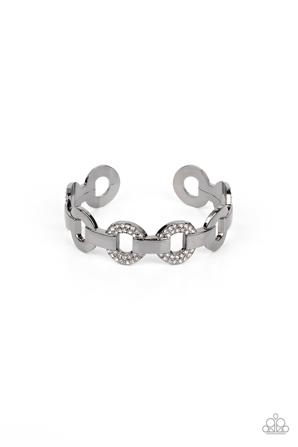 Revolutionary Romantic - Black - Gunmetal White Rhinestone Cuff Bracelet - Paparazzi Accessories