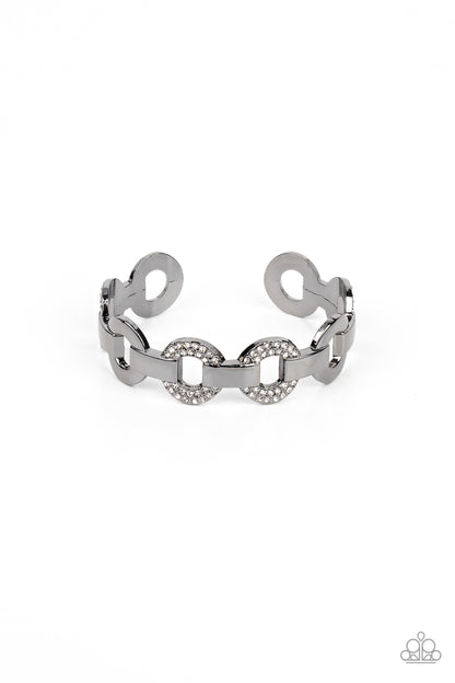 Revolutionary Romantic - Black - Gunmetal White Rhinestone Cuff Bracelet - Paparazzi Accessories
