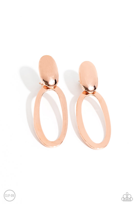 Pull OVAL! - Copper Clip on Earrings - Paparazzi Accessories