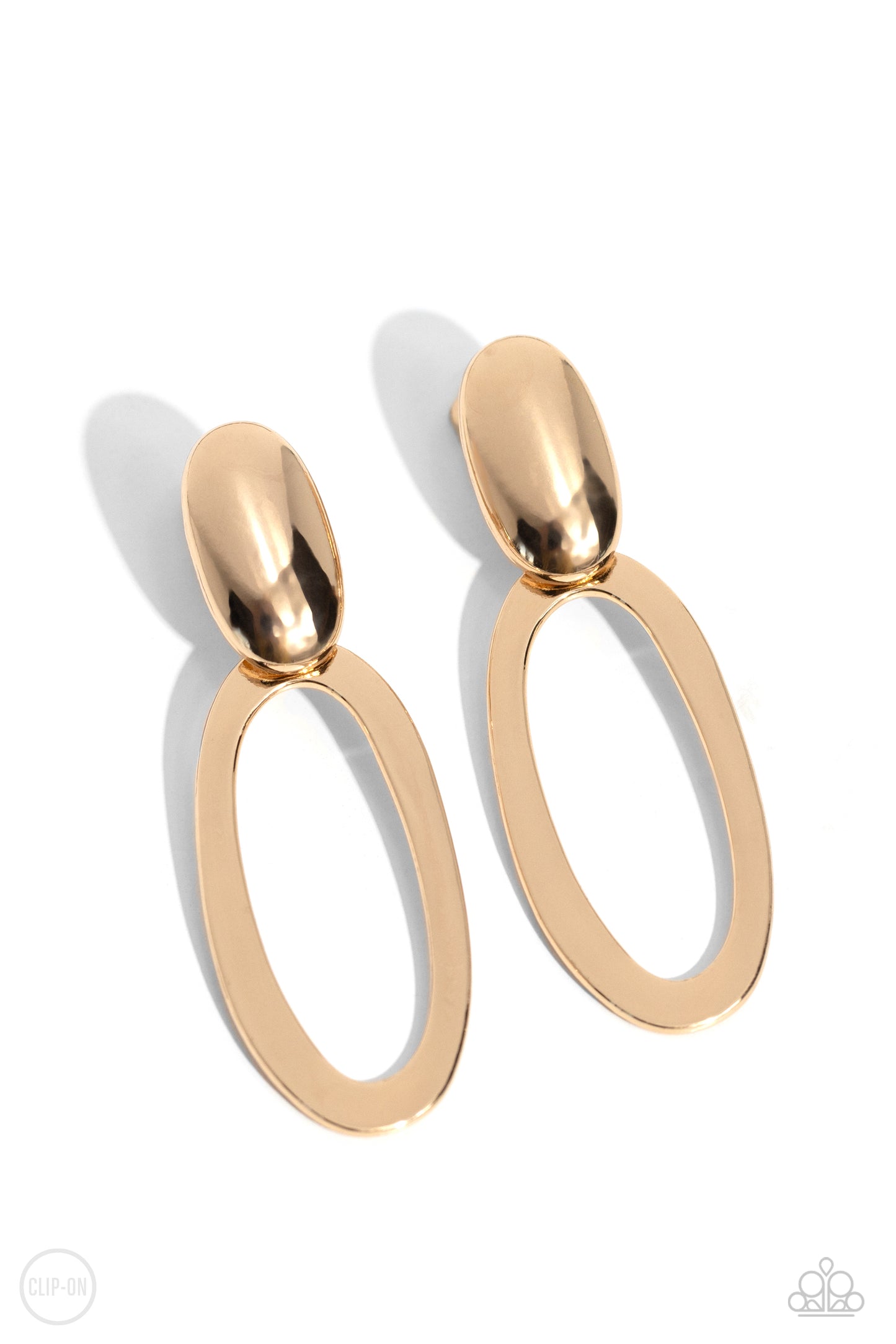 Pull OVAL! - Gold Clip on Earrings - Paparazzi Accessories