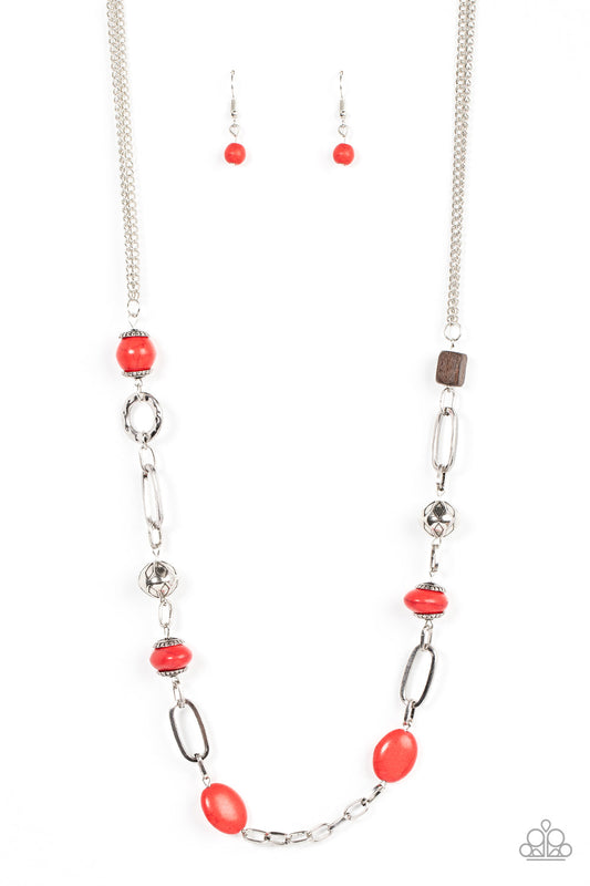 Barefoot Bohemian - Red Stones Silver Necklace - Paparazzi Accessories