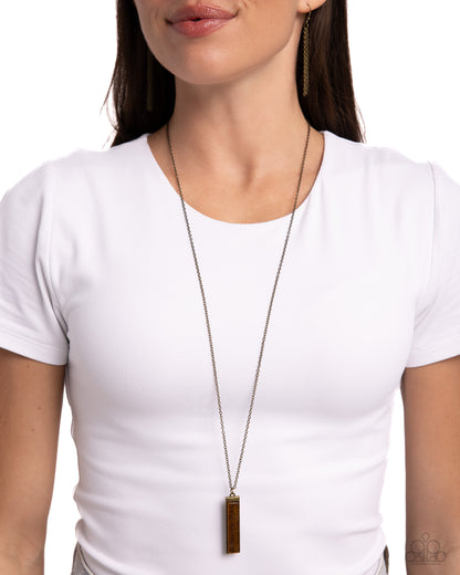 Set in GEMSTONE - Brass Tiger's Eye Stone Pendant Necklace - Paparazzi Accessories