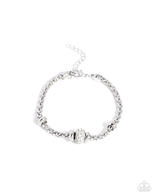 Downtown Decoupage - White Rhinestone, Silver Bracelet - Paparazzi Accessories