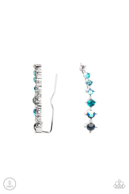 STARLIGHT Show - Blue Rhinestone Ear Crawler Earrings - Paparazzi Accessories