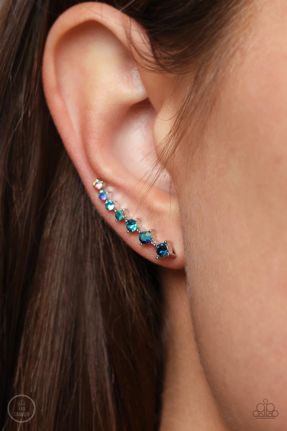 STARLIGHT Show - Blue Rhinestone Ear Crawler Earrings - Paparazzi Accessories