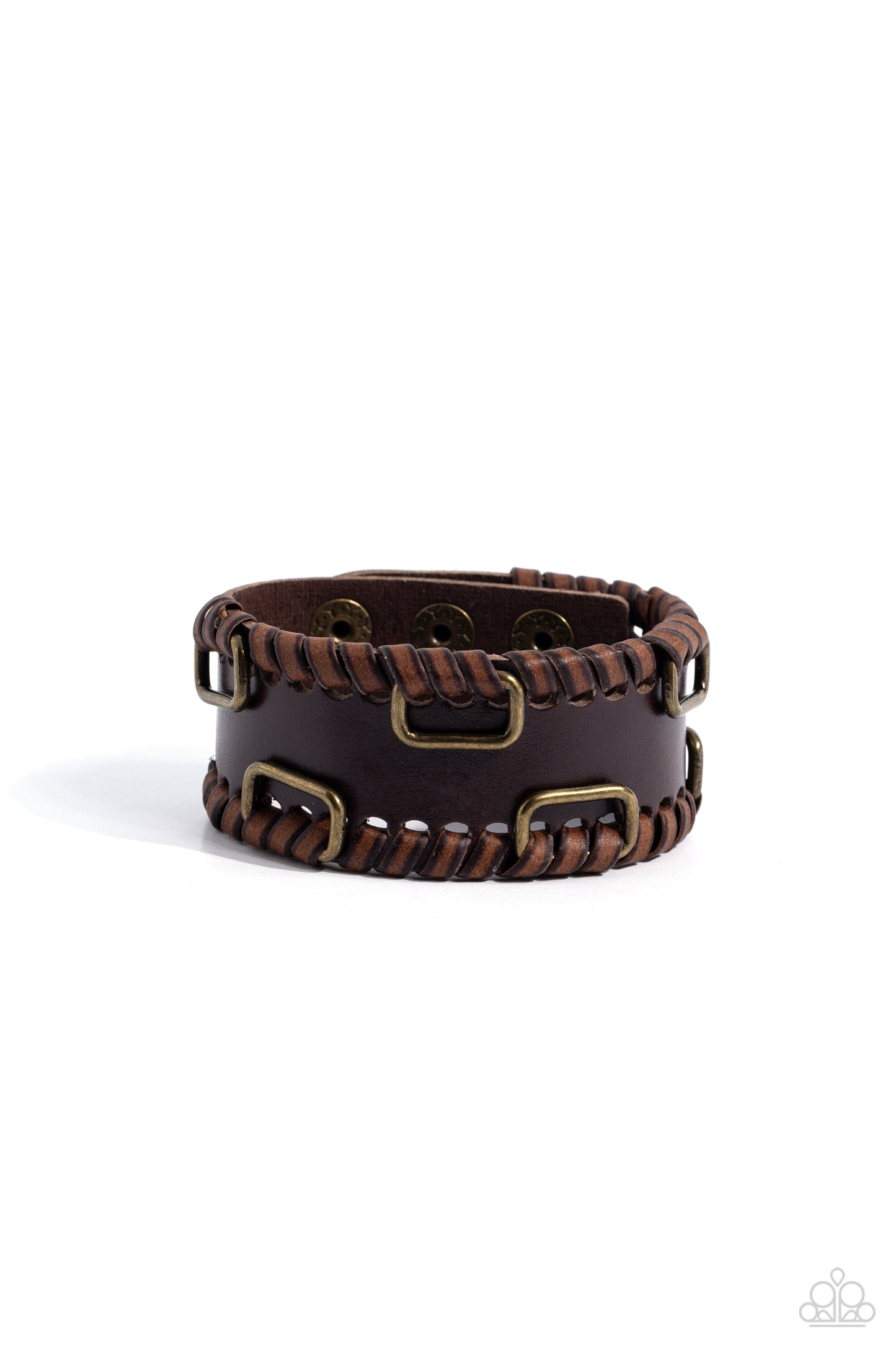 OUTLAW Enforcement - Brass & Brown Leather Urban Snap Wrap Bracelet - Paparazzi Accessories