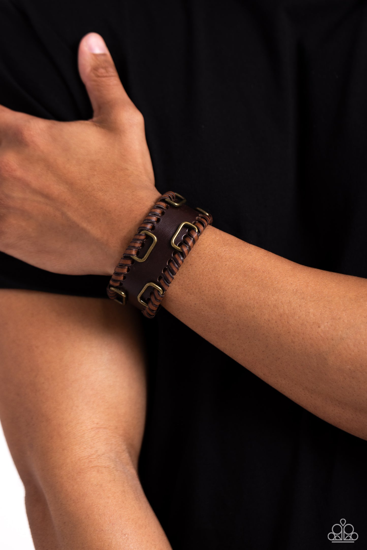 OUTLAW Enforcement - Brass & Brown Leather Urban Snap Wrap Bracelet - Paparazzi Accessories
