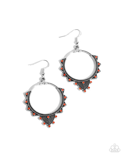 Textured Twinkle - Orange Rhinestone Silver Fishhook Earrings - Paparazzi Accessories