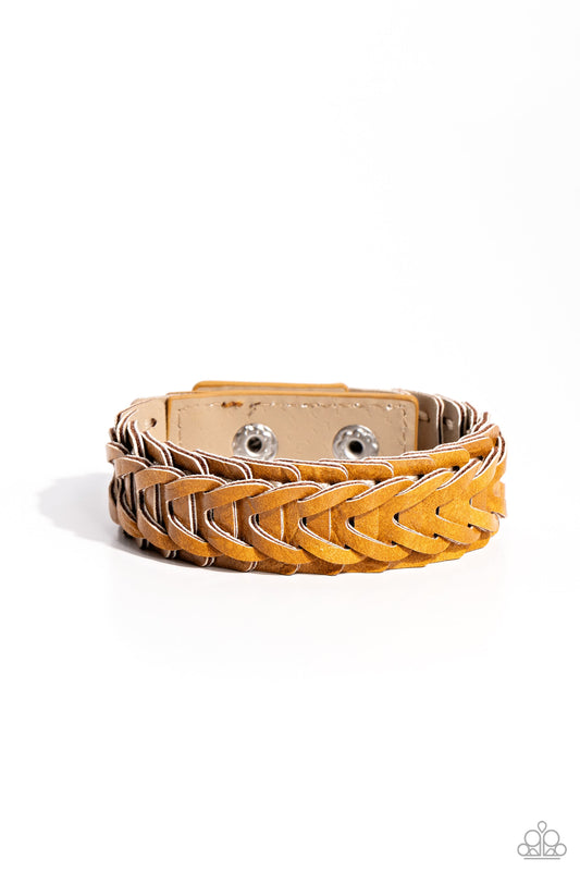 Western Nomad - Yellow Leather Snap Bracelet - Paparazzi Accessories