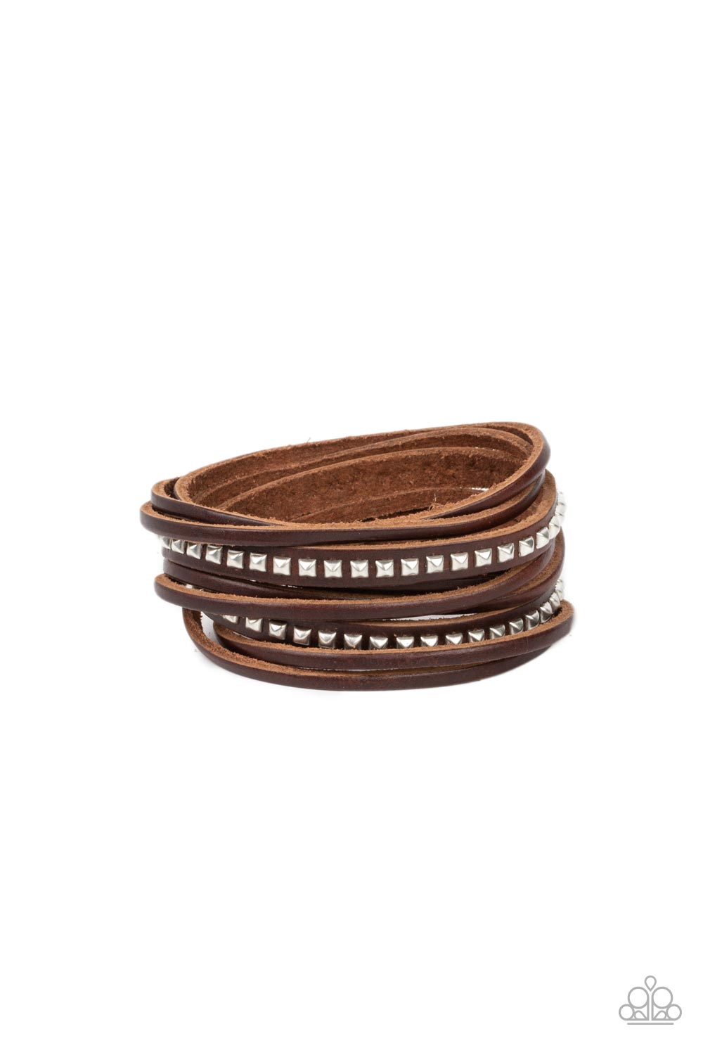 Studded Sensation - Brown Leather Double Wrap Snap Bracelet - Paparazzi Accessories