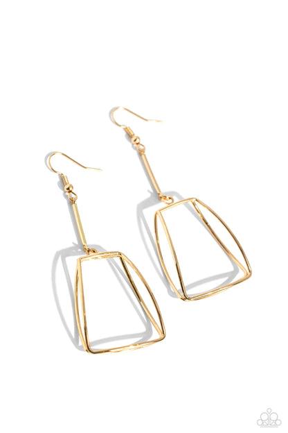 Trapezoidal Transcendence - Gold 3-dimensional Frame Fishhook Earrings - Paparazzi Accessories