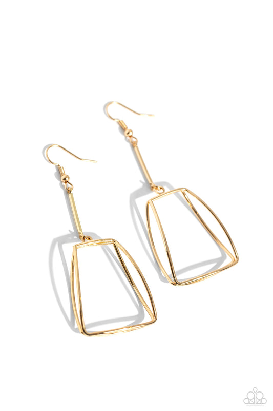 Trapezoidal Transcendence - Gold 3-dimensional Frame Fishhook Earrings - Paparazzi Accessories