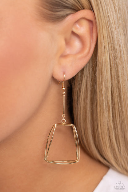 Trapezoidal Transcendence - Gold 3-dimensional Frame Fishhook Earrings - Paparazzi Accessories