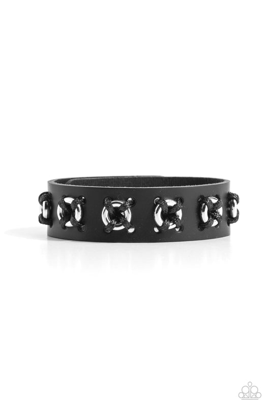 Rustic Ringleader - Black Leather Silver Snap Wrap Urban Bracelet - Paparazzi Accessories