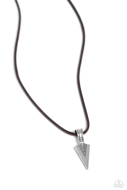 ARROWHEAD Rush - Brown Cord Silver Pendant Urban Necklace - Paparazzi Accessories