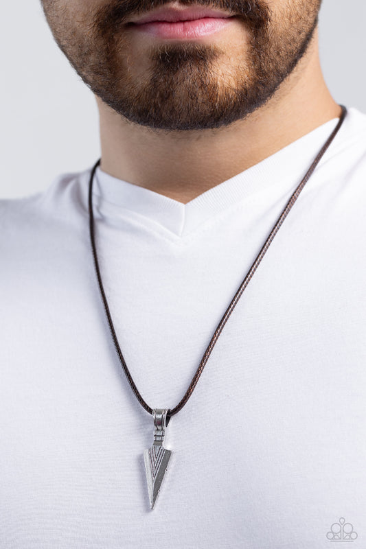 ARROWHEAD Rush - Brown Cord Silver Pendant Urban Necklace - Paparazzi Accessories