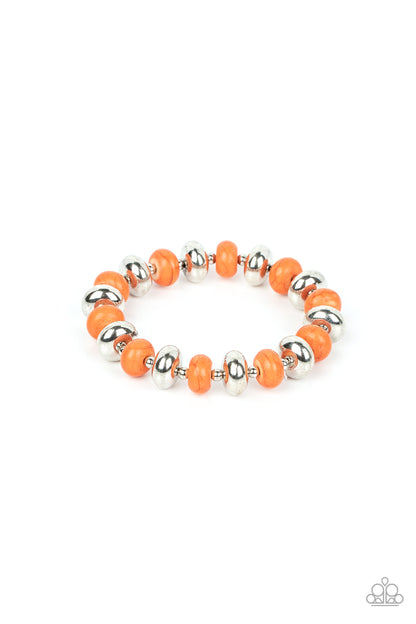 Stone Age Aesthetic - Orange Crackle Stone Silver Stretchy Bracelet - Paparazzi Accessories