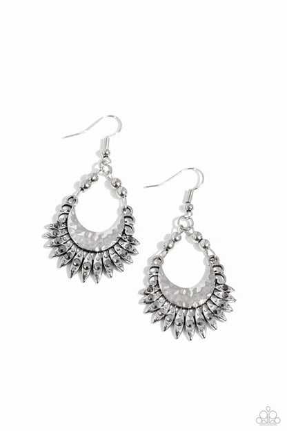 Lunar Luxury - Silver Fishhook Earrings- Paparazzi Accessories
