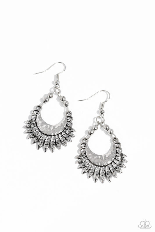 Lunar Luxury - Silver Fishhook Earrings- Paparazzi Accessories