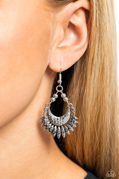 Lunar Luxury - Silver Fishhook Earrings- Paparazzi Accessories