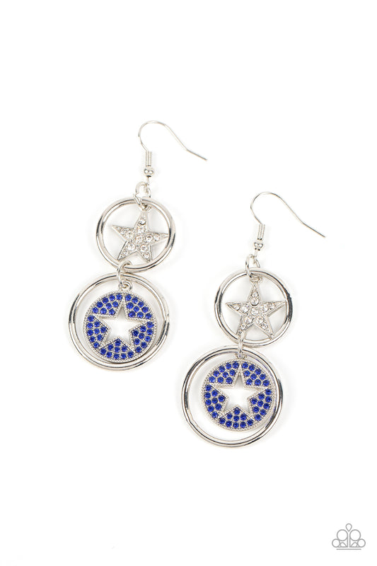 Liberty and SPARKLE for All - Blue Rhinestone Fishhook Earrings - Paparazzi Accessories