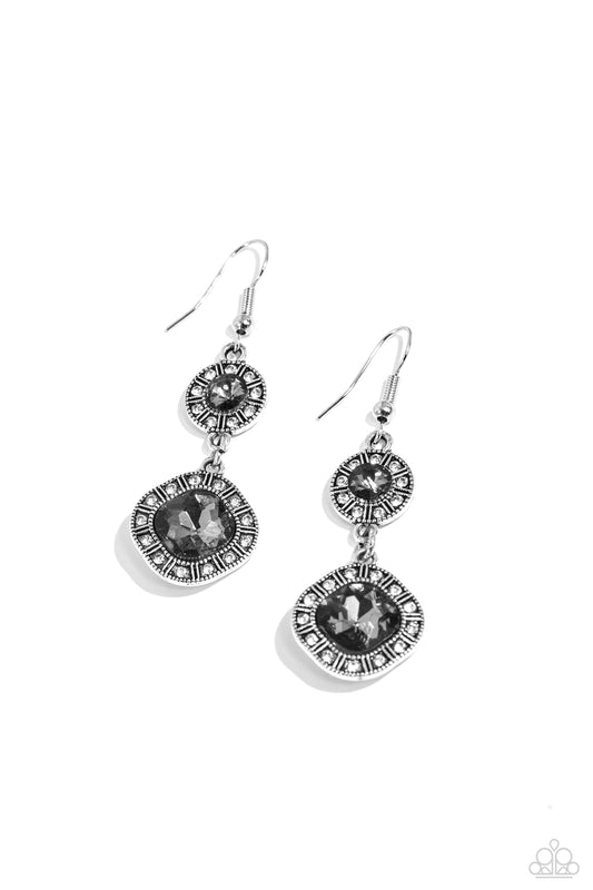 Modern Motives - Silver Smoky Rhinestone Fishhook Earrings - Paparazzi Accessories