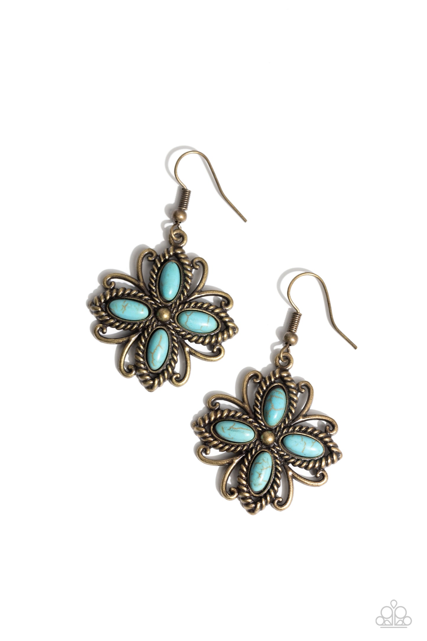 Badlands Ballad - Brass & Turquoise Stone Fishhook Earrings - Paparazzi Accessories