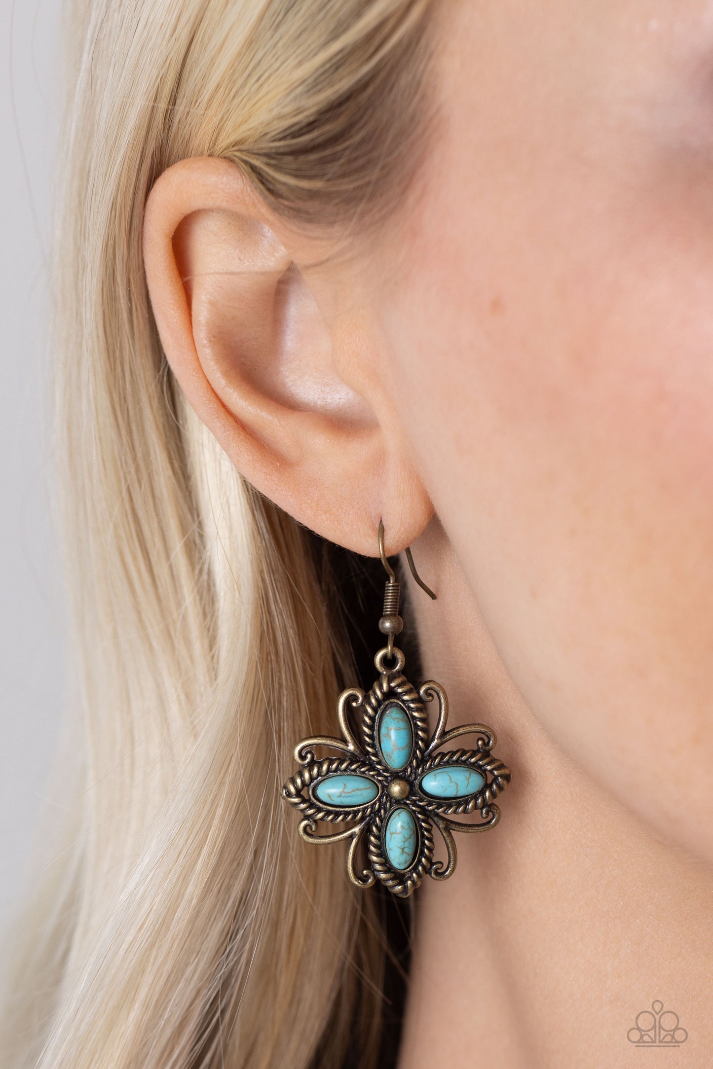 Badlands Ballad - Brass & Turquoise Stone Fishhook Earrings - Paparazzi Accessories