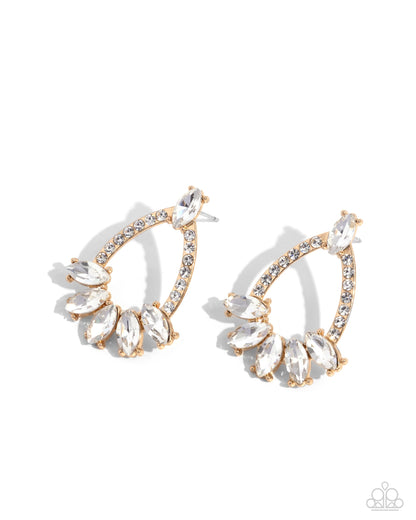 Experience Elegance - Gold & White Rhinestone Post Earrings - Paparazzi Accessories