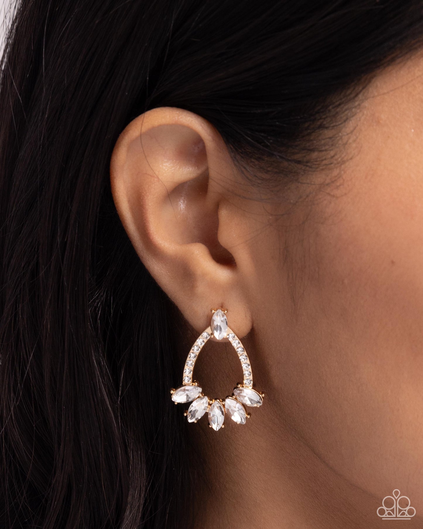 Experience Elegance - Gold & White Rhinestone Post Earrings - Paparazzi Accessories