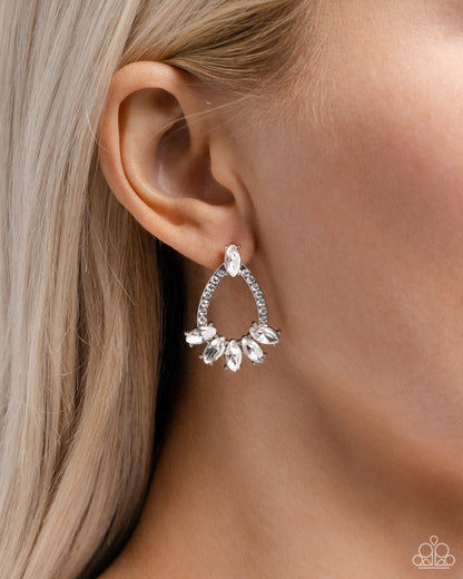 Experience Elegance - White Rhinestone Silver Post Earrings - Paparazzi Accessories
